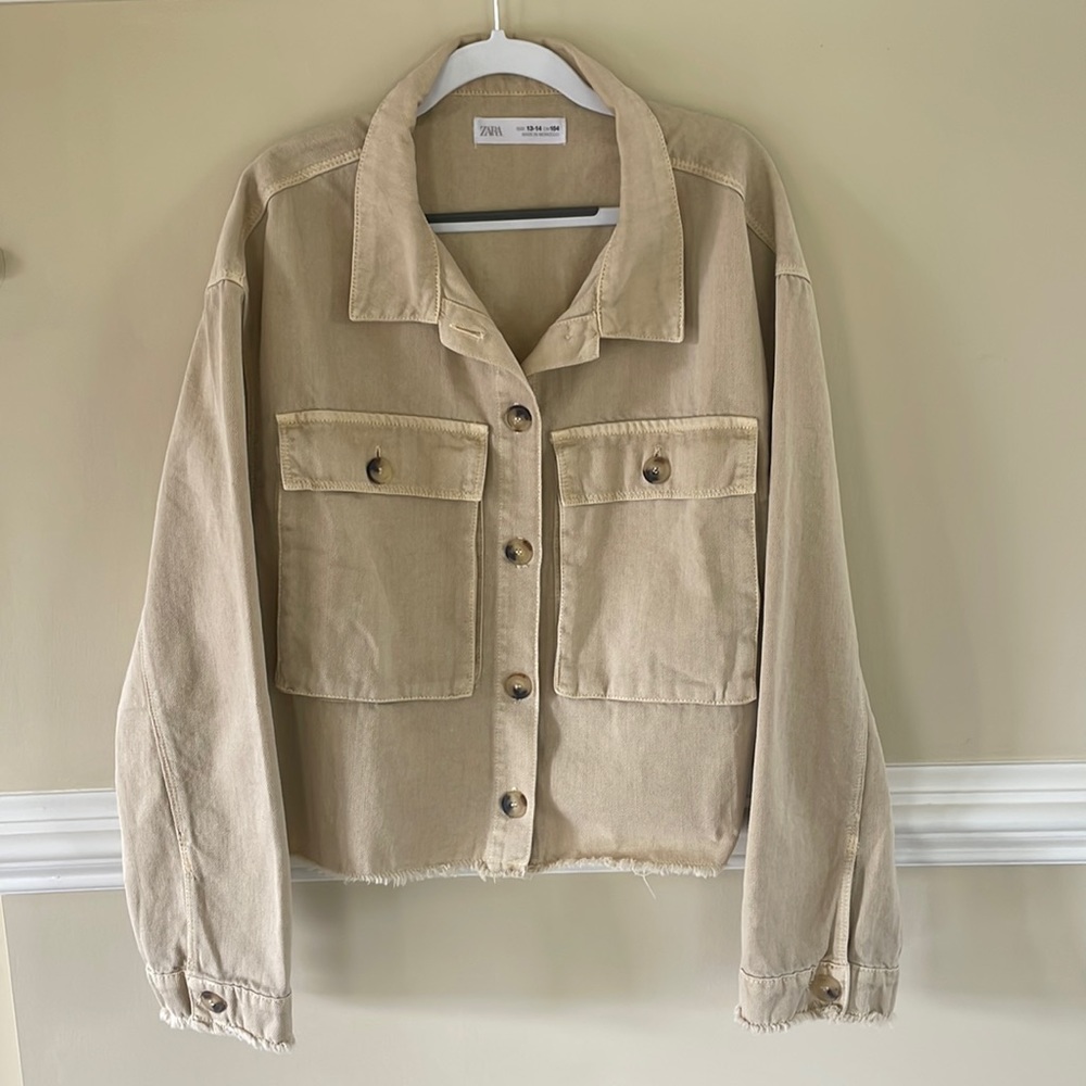 Zara girls raw hem crop denim jacket size 13-14